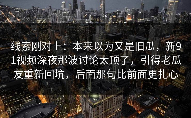 线索刚对上：本来以为又是旧瓜，新91视频深夜那波讨论太顶了，引得老瓜友重新回坑，后面那句比前面更扎心